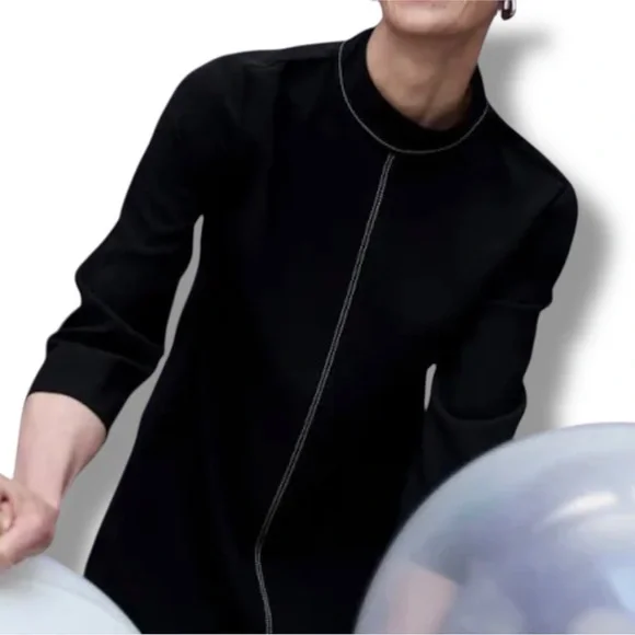 MM LaFleur The Kinsley Dress Everyday Crepe Black Contrast Stitching NWT Size 18 - Picture 4 of 11